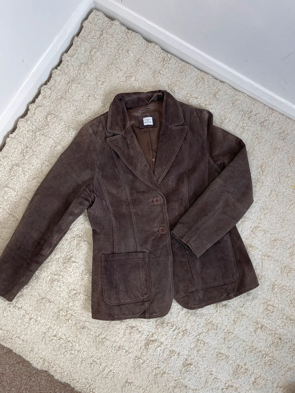 Chocolate brown real leather suede blazer