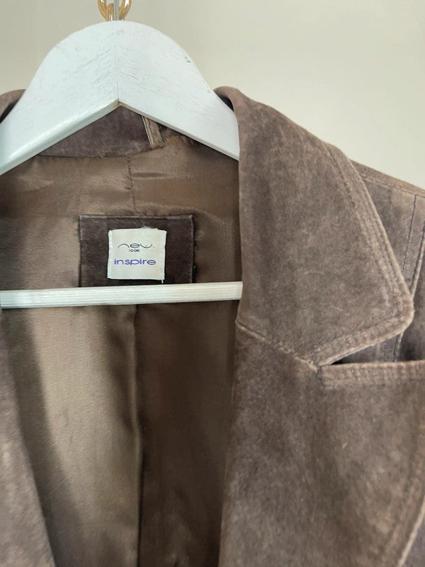 Chocolate brown real leather suede blazer
