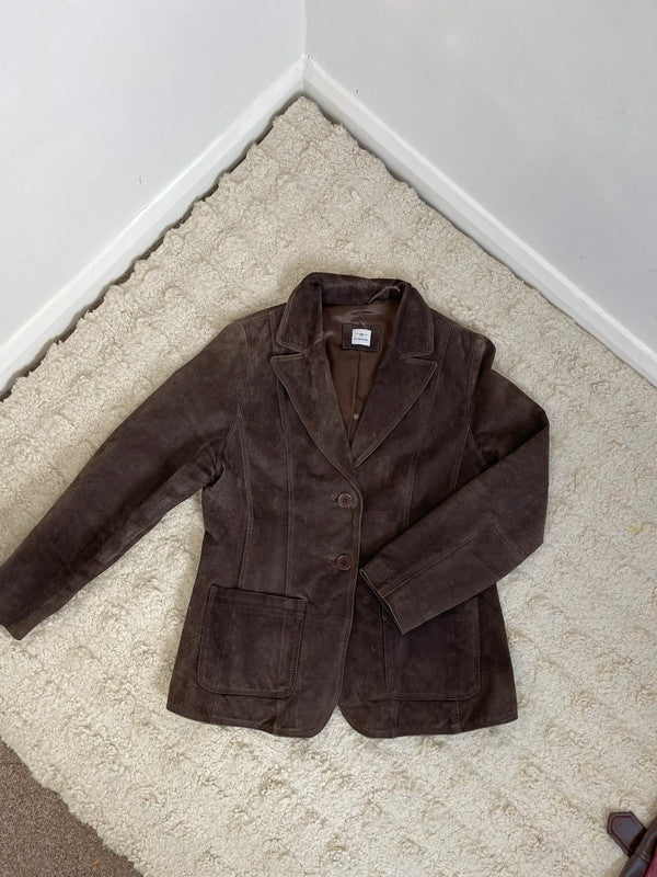 Chocolate brown real leather suede blazer