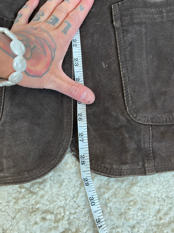 Chocolate brown real leather suede blazer
