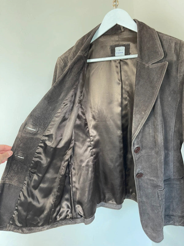 Chocolate brown real leather suede blazer