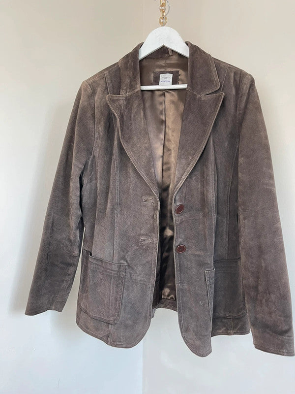 Chocolate brown real leather suede blazer