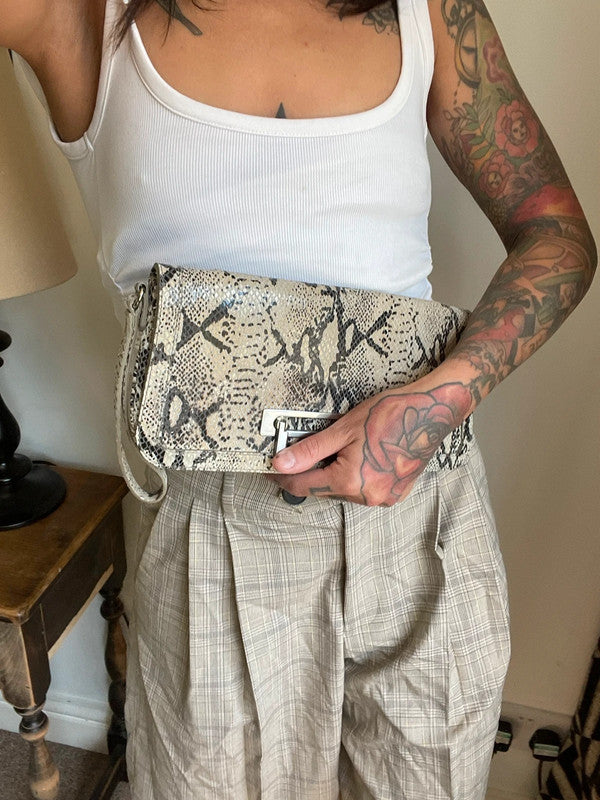 Leather Snake print leather clutch