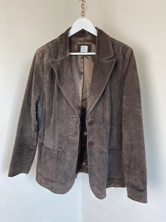 Chocolate brown real leather suede blazer